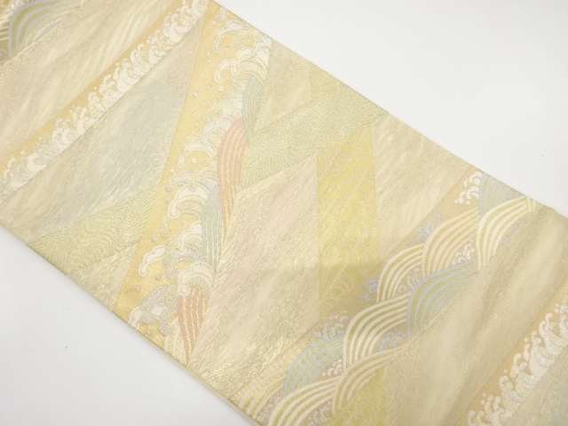 アンティーク　紗　荒波に観世水模様織り出し袋帯（材料）